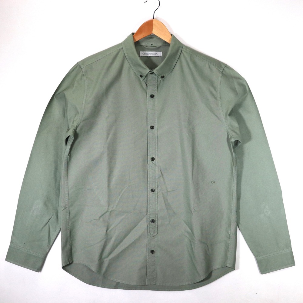 Outerknown Shirt Mens Large Green Organic Cotton Casual Long Sleeve L